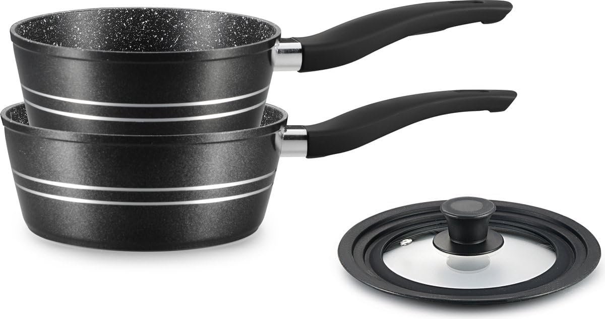 Set van 2 Inductie Steelpannen met Antiaanbaklaag en Siliconen Deksel - 18 en 20 cm