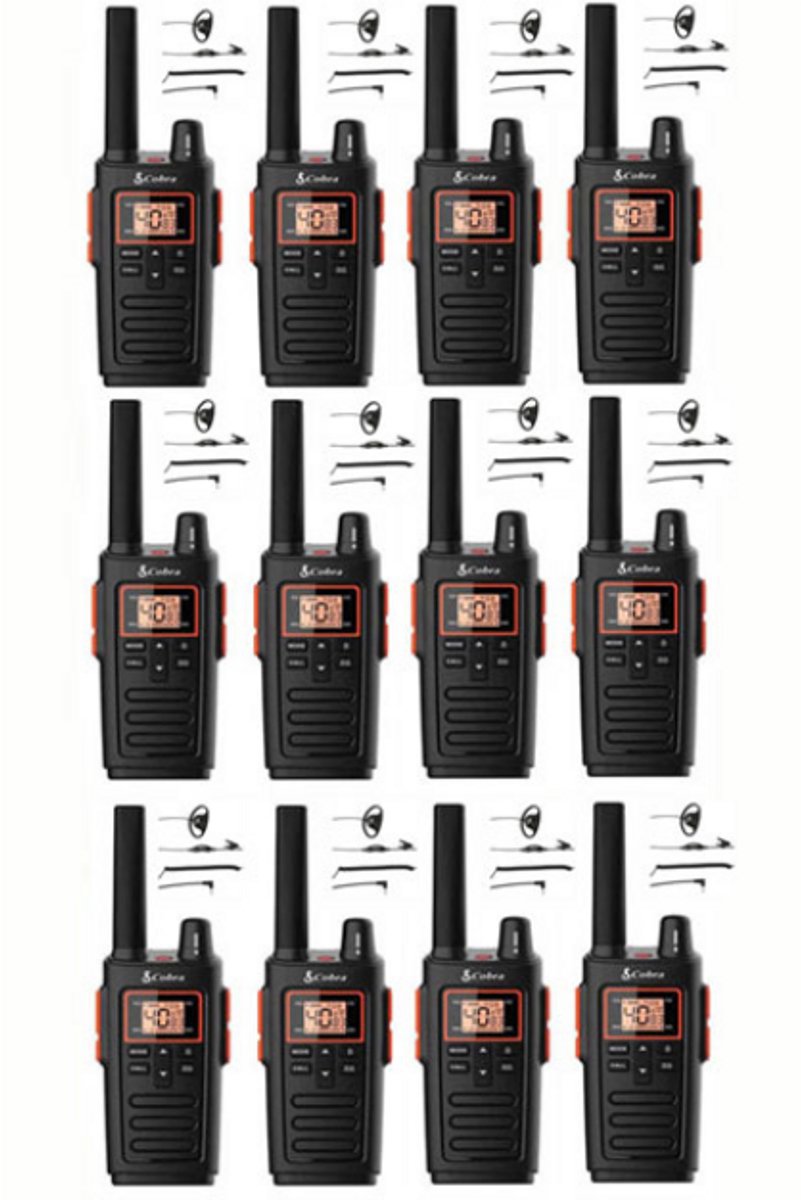 Set van 12 Cobra RX380 PMR446 portofoons IPX2 met D-shape oortje