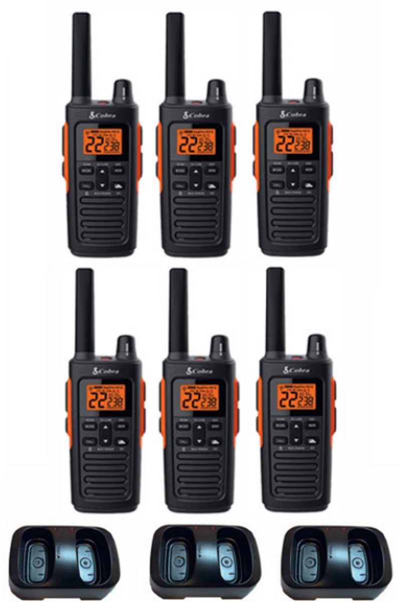 Set van 6 Cobra RX680 vergunning vrije portofoons PMR446 IP54 met tafellader
