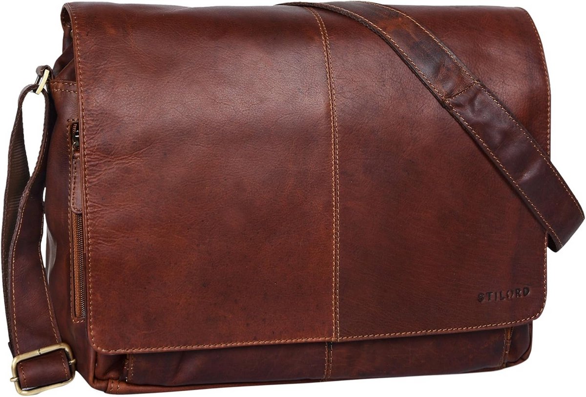 Grote Leren Schoudertas Unisex Vintage Briefcase voor 15.6 Inch Laptop