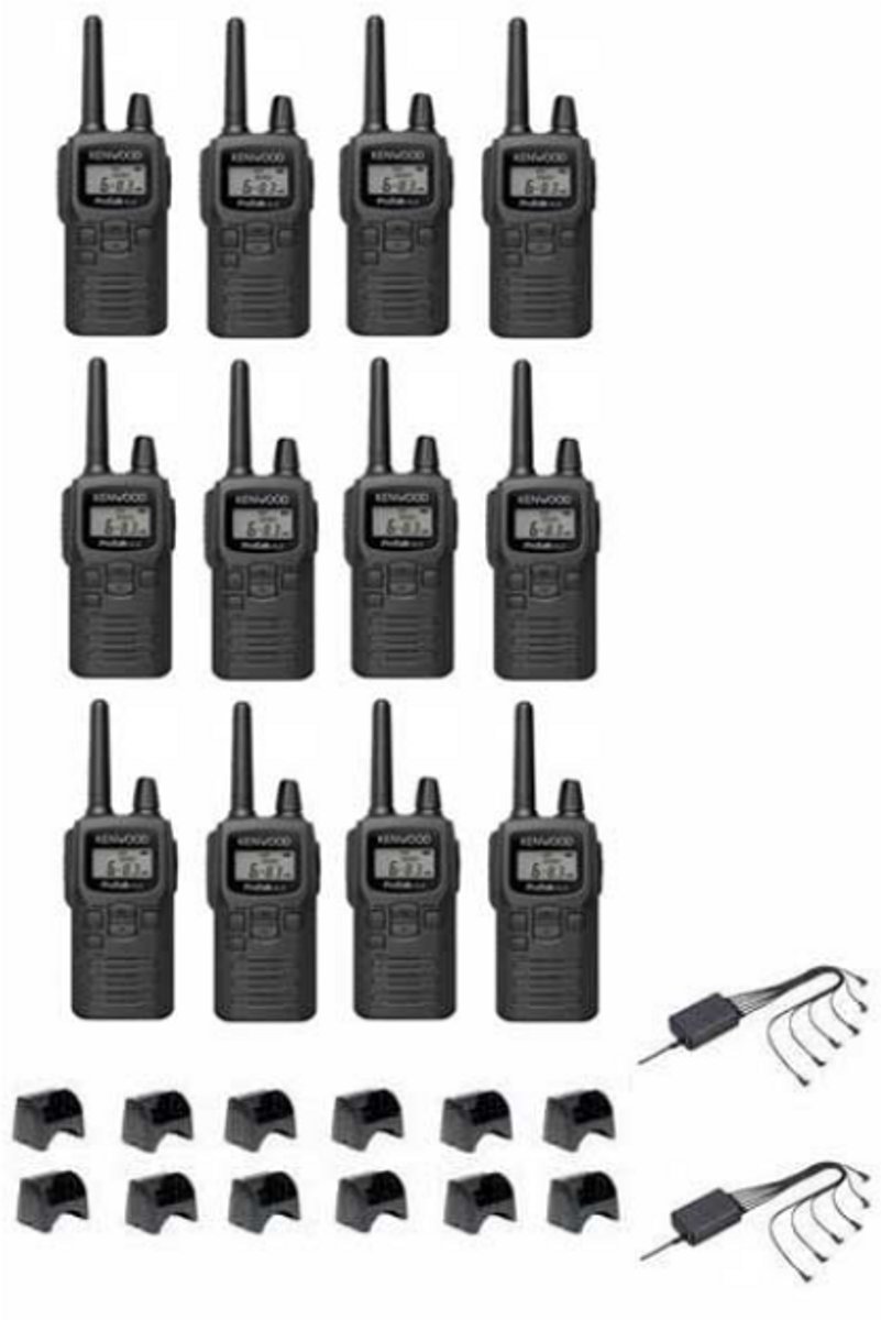 Set van 12 Kenwood PKT-300 ProTalk XLS IP52 PMR446 mini portofoons met multilader