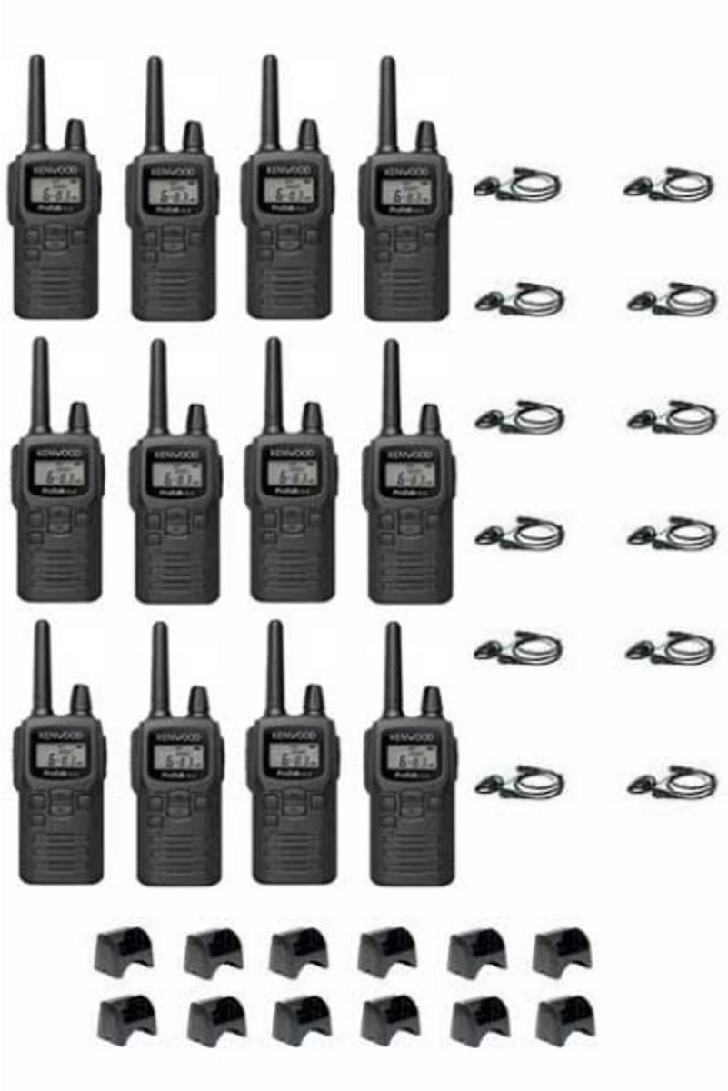 Set van 12 Kenwood PKT-300 ProTalk XLS IP52 PMR446 mini portofoons en D-shape oortje