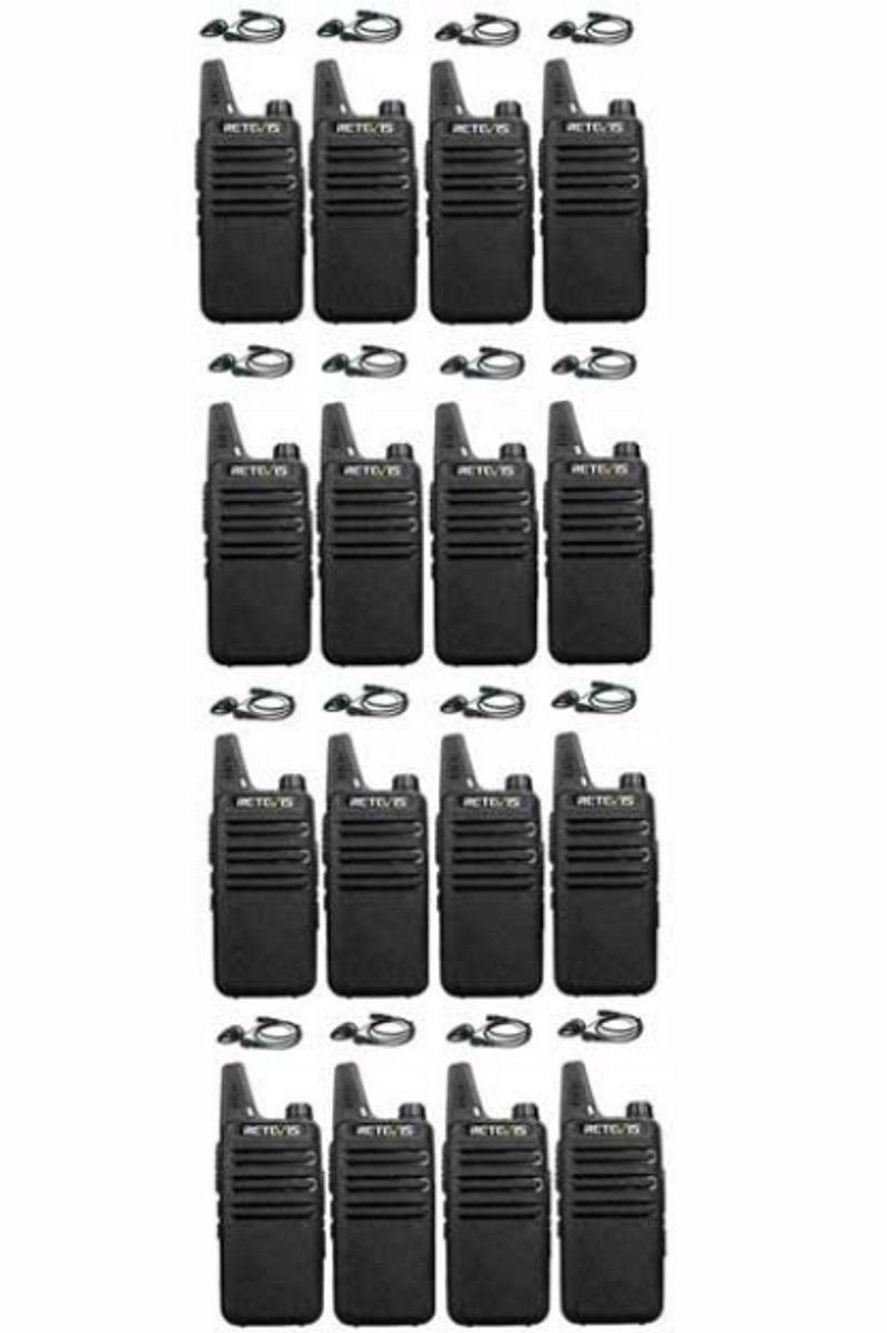 Set van 16 Retevis RT622 vergunning vrije UHF mini portofoons met D-shape oortje