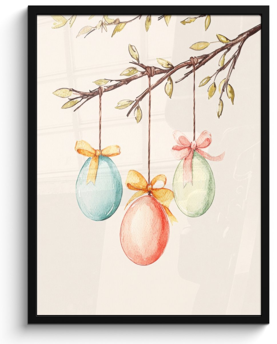 FrameYourWall Poster in lijst - Fotolijst 50x70 cm - Posters - Paastak - Strikje - Eieren - Posterlijst zwart - Decoratie - Wanddecoratie woonkamer - Muurdecoratie slaapkamer