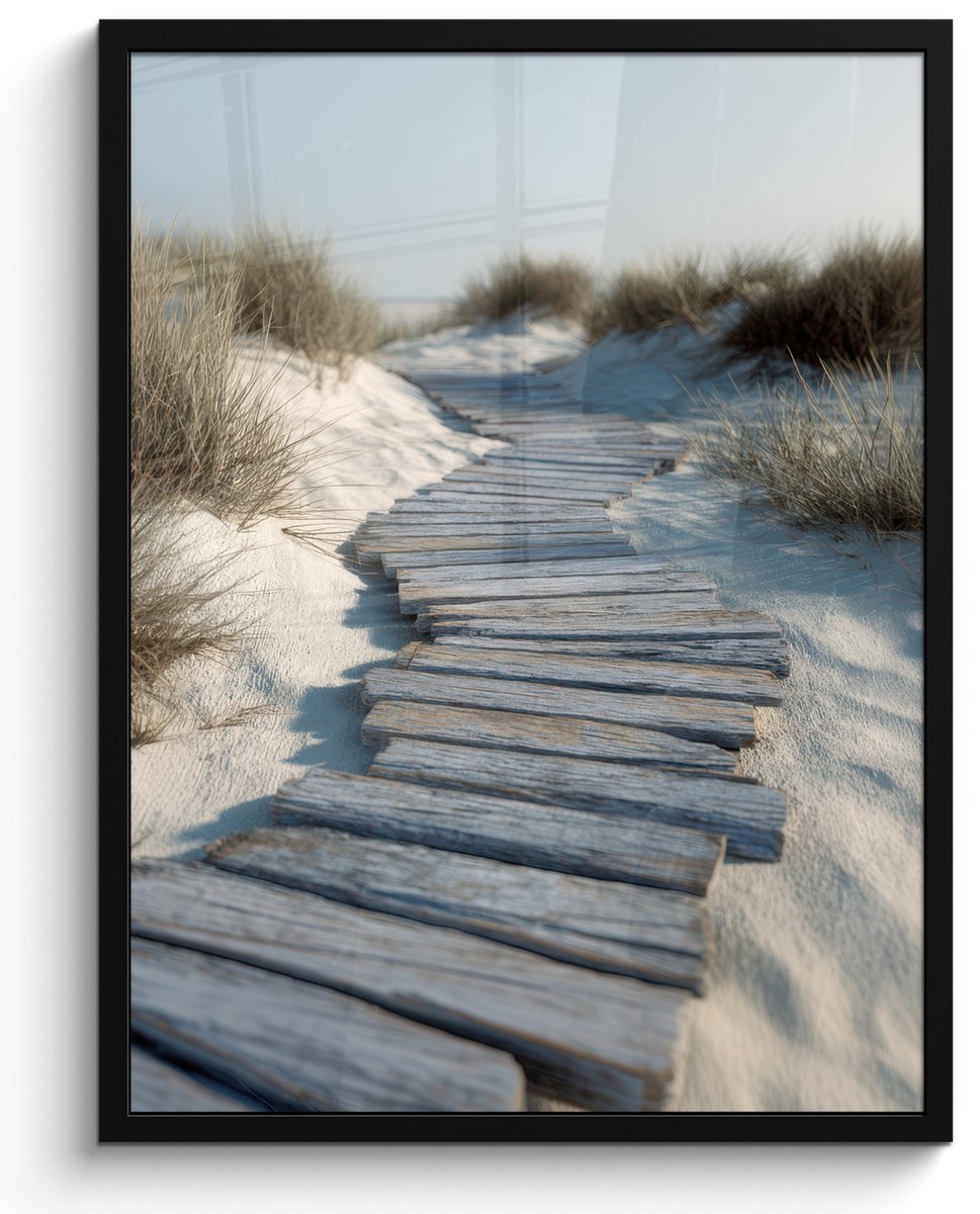 FrameYourWall Poster in lijst - Fotolijst 50x70 cm - Posters - Pad - Planken - Duinen - Gras - Posterlijst zwart - Decoratie - Wanddecoratie woonkamer - Muurdecoratie slaapkamer Pad - Duinen