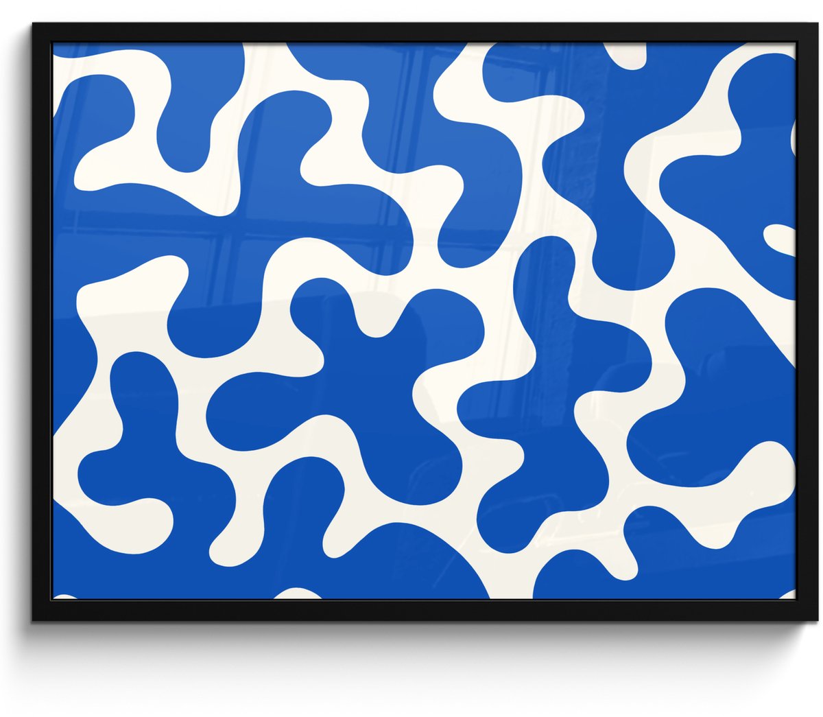 FrameYourWall Poster in lijst - Fotolijst 70x50 cm - Posters - Vormen - Abstract - Blauw - Golven - Posterlijst zwart - Decoratie - Wanddecoratie woonkamer - Muurdecoratie slaapkamer