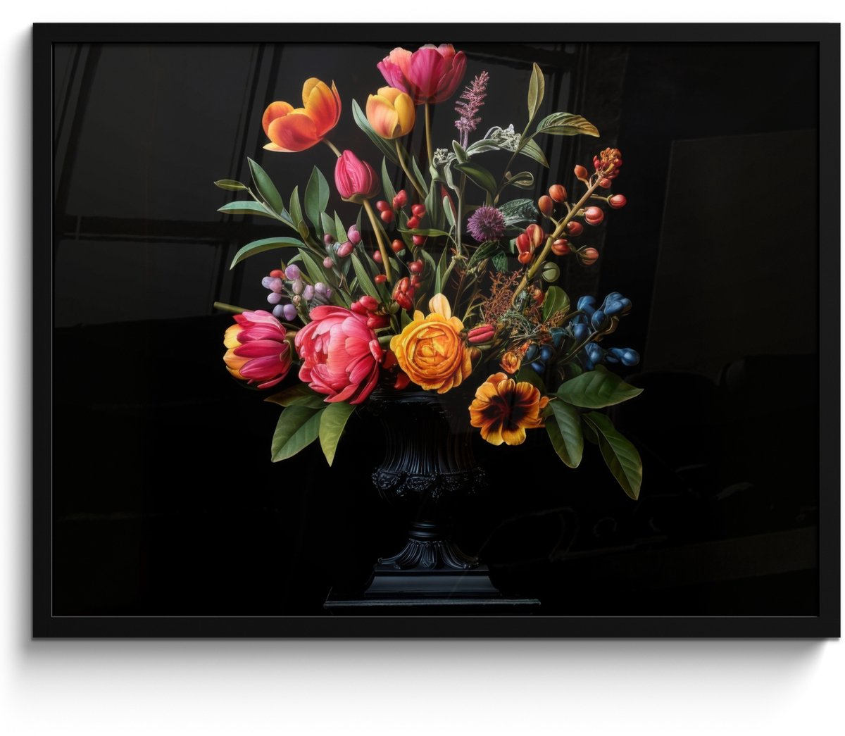 FrameYourWall Poster in lijst - Fotolijst 70x50 cm - Posters - Tulpen - Bessen - Boeket - Vaas - Posterlijst zwart - Decoratie - Wanddecoratie woonkamer - Muurdecoratie slaapkamer Boeket - Bloemen 5