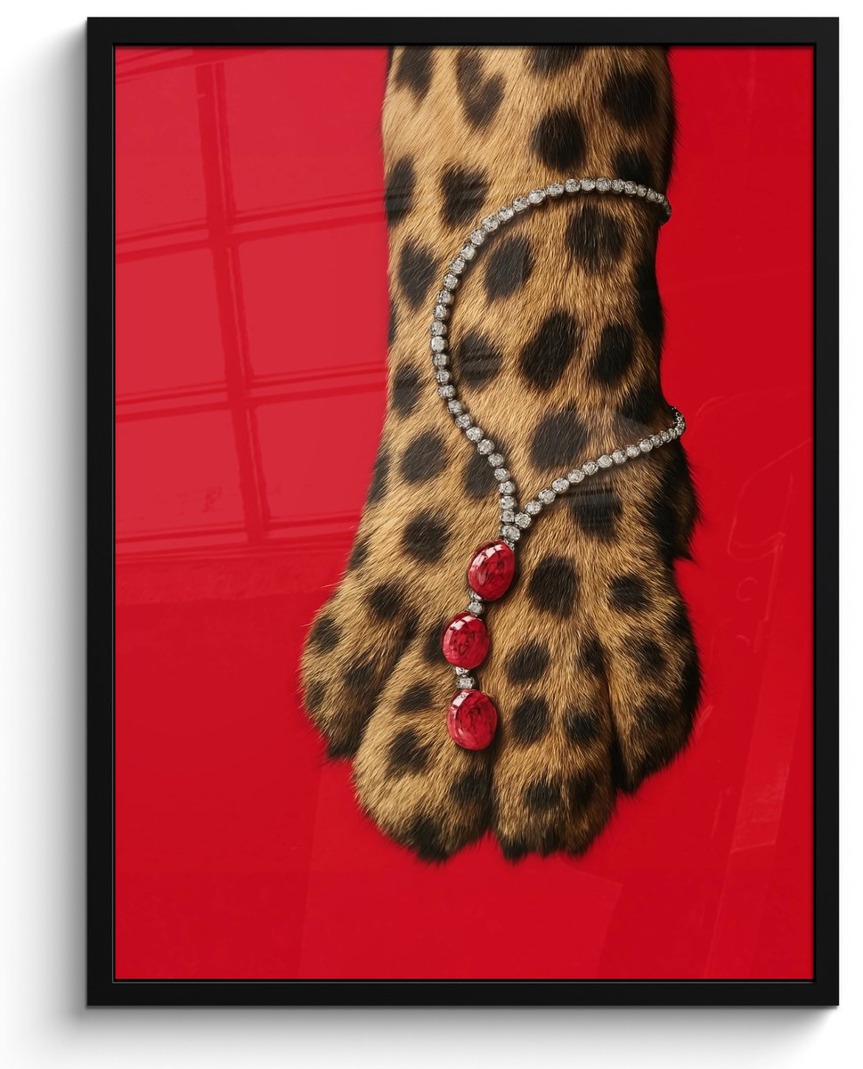 FrameYourWall Poster in lijst - Fotolijst 50x70 cm - Posters - Poot - Luipaard - Ketting - Edelstenen - Posterlijst zwart - Decoratie - Wanddecoratie woonkamer - Muurdecoratie slaapkamer