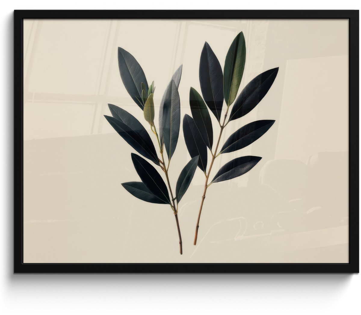 FrameYourWall Poster in lijst - Fotolijst 70x50 cm - Posters - Ovaalvormige bladeren - Diep groen - Symmetrisch - Posterlijst zwart - Decoratie - Wanddecoratie woonkamer - Muurdecoratie slaapkamer
