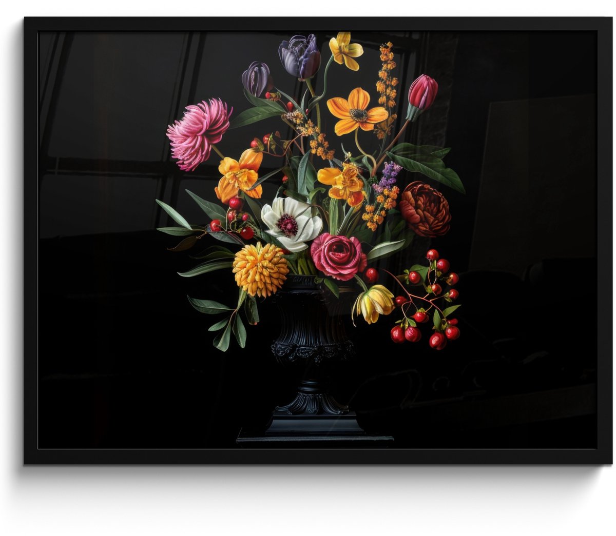 FrameYourWall Poster in lijst - Fotolijst 70x50 cm - Posters - Sierlijk - Boeket - Bladeren - Posterlijst zwart - Decoratie - Wanddecoratie woonkamer - Muurdecoratie slaapkamer Boeket - Bloemen 4