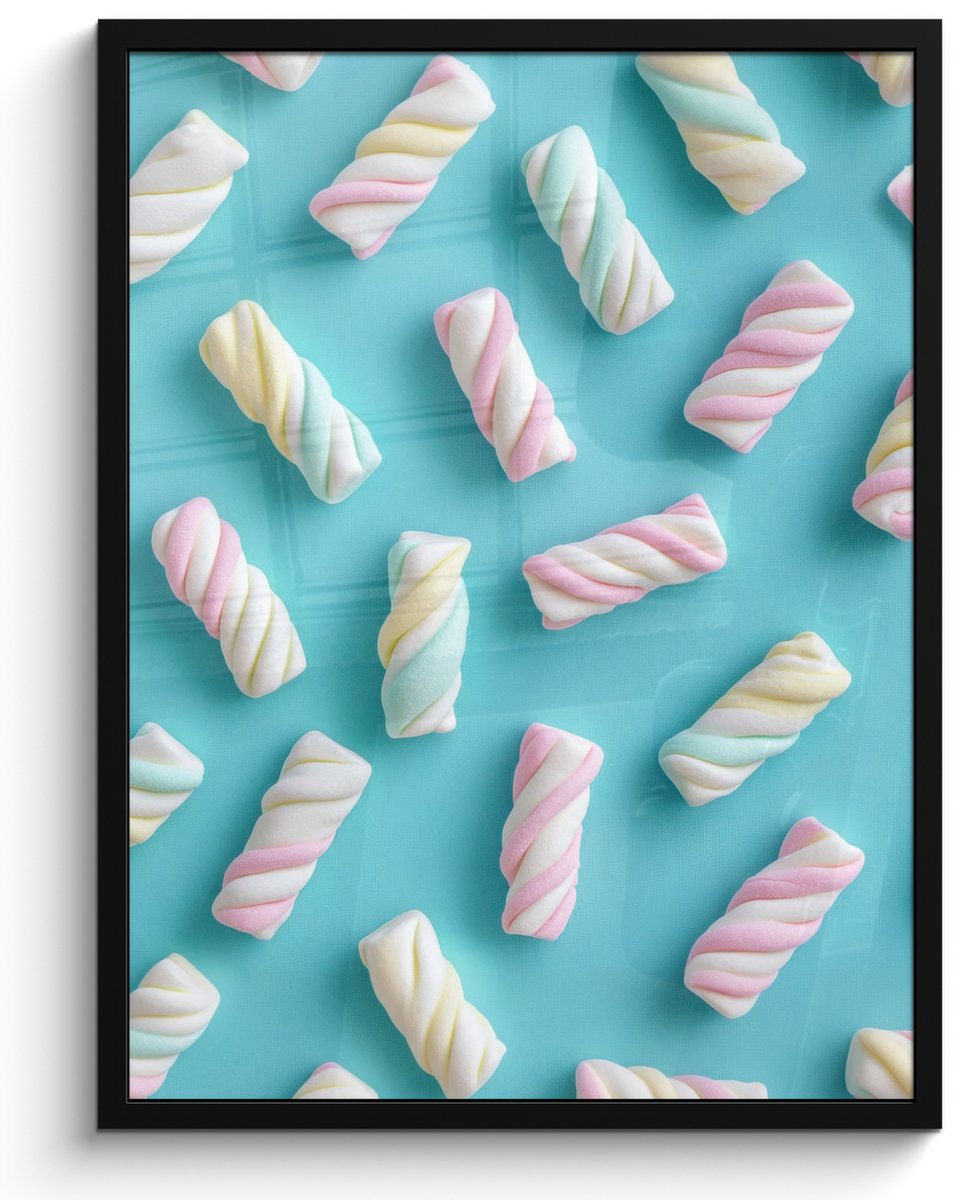 FrameYourWall Poster in lijst - Fotolijst 50x70 cm - Posters - Spekjes - Pastel - Snoep - Blauw - Posterlijst zwart - Decoratie - Wanddecoratie woonkamer - Muurdecoratie slaapkamer