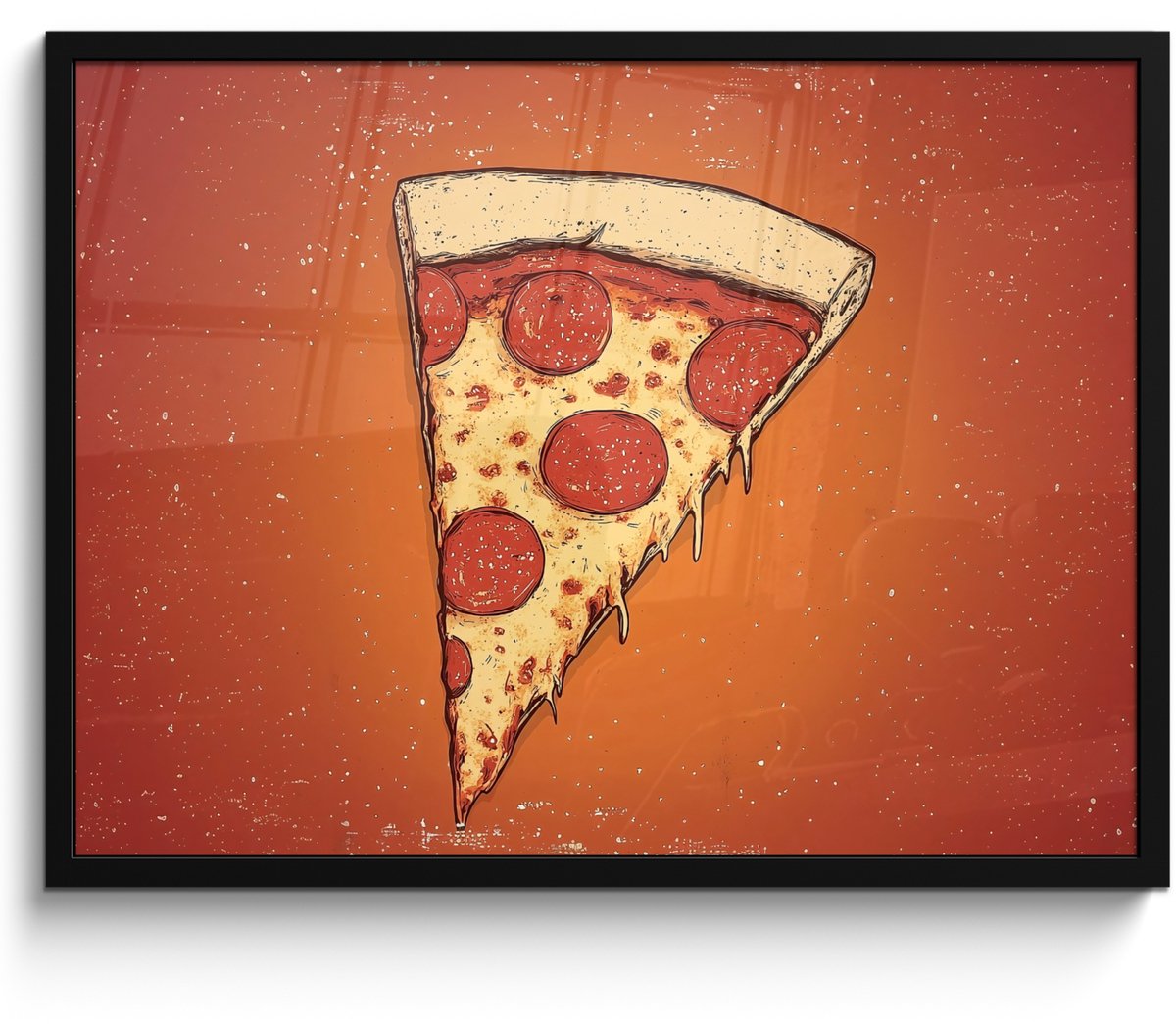 FrameYourWall Poster in lijst - Fotolijst 70x50 cm - Posters - Pizza - Kaas - Rood - Pepperoni - Posterlijst zwart - Decoratie - Wanddecoratie woonkamer - Muurdecoratie slaapkamer Pizza - Kaas - Pepperoni