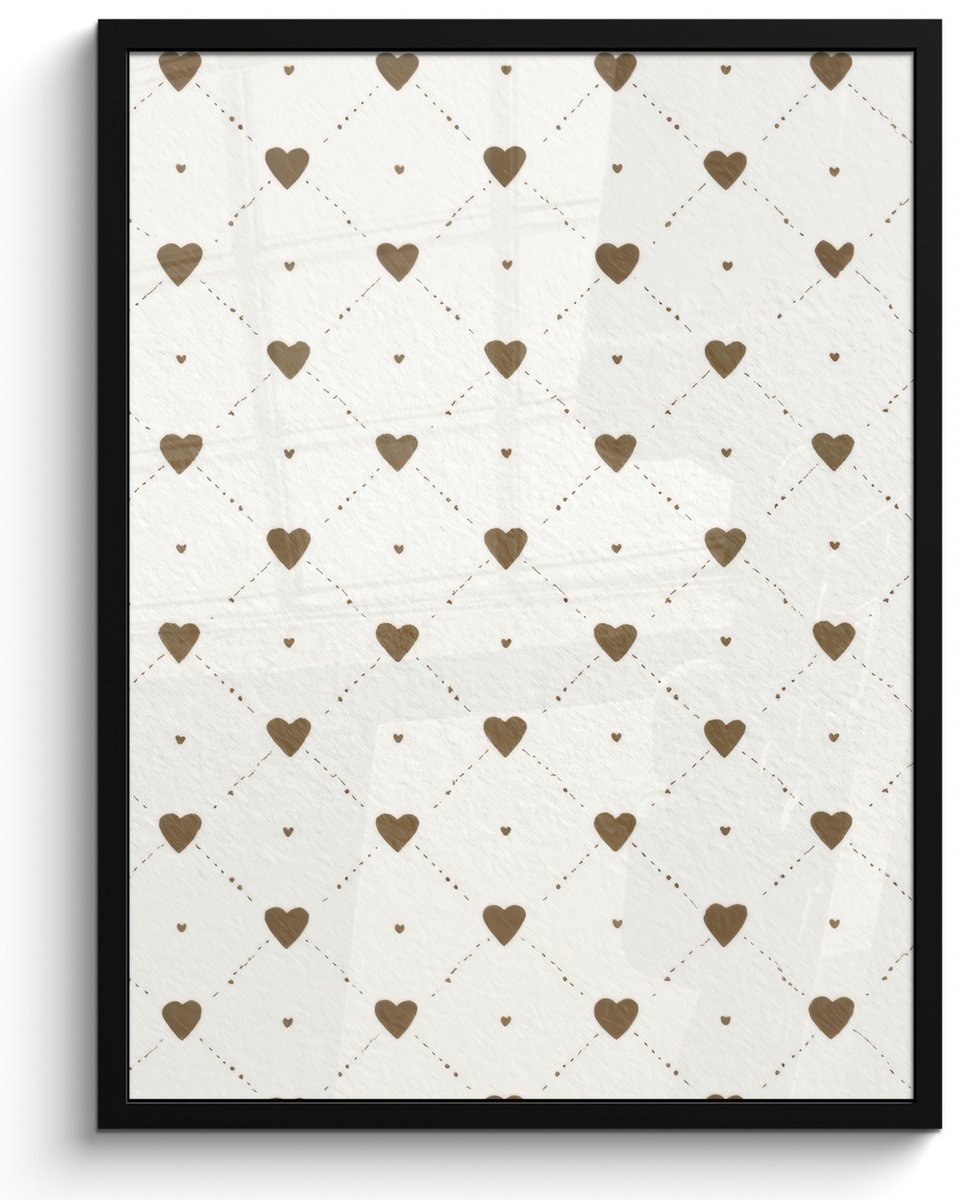 FrameYourWall Poster in lijst - Fotolijst 50x70 cm - Posters - Hartjes - Patroon - Raster - Klassiek - Posterlijst zwart - Decoratie - Wanddecoratie woonkamer - Muurdecoratie slaapkamer Multicolor