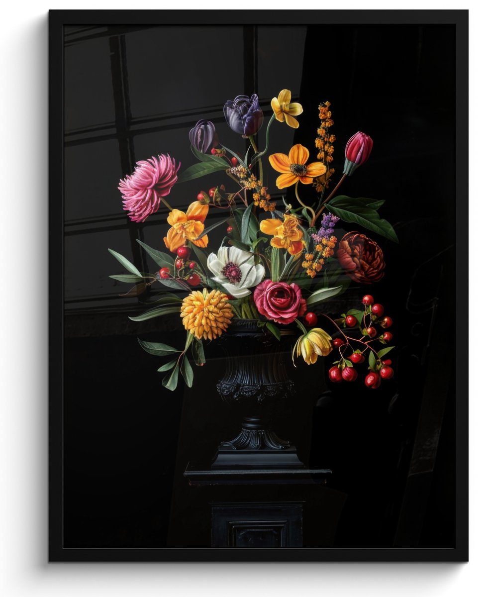 FrameYourWall Poster in lijst - Fotolijst 50x70 cm - Posters - Sierlijk - Boeket - Bladeren - Posterlijst zwart - Decoratie - Wanddecoratie woonkamer - Muurdecoratie slaapkamer Boeket - Bloemen 4