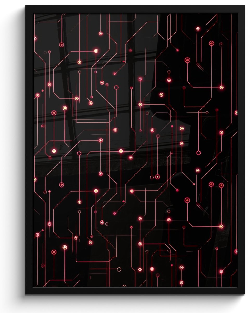 FrameYourWall Poster in lijst - Fotolijst 50x70 cm - Posters - Gaming - Lijnen - Netwerk - Stippen - Rood - Posterlijst zwart - Decoratie - Wanddecoratie woonkamer - Muurdecoratie slaapkamer