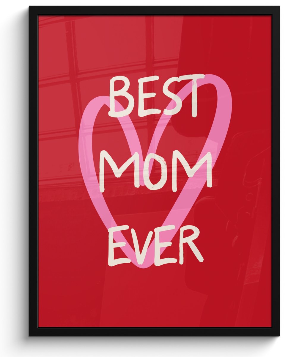 FrameYourWall Poster in lijst - Fotolijst 50x70 cm - Posters - Moeder - Quote - Hartje - Rood - Posterlijst zwart - Decoratie - Wanddecoratie woonkamer - Muurdecoratie slaapkamer