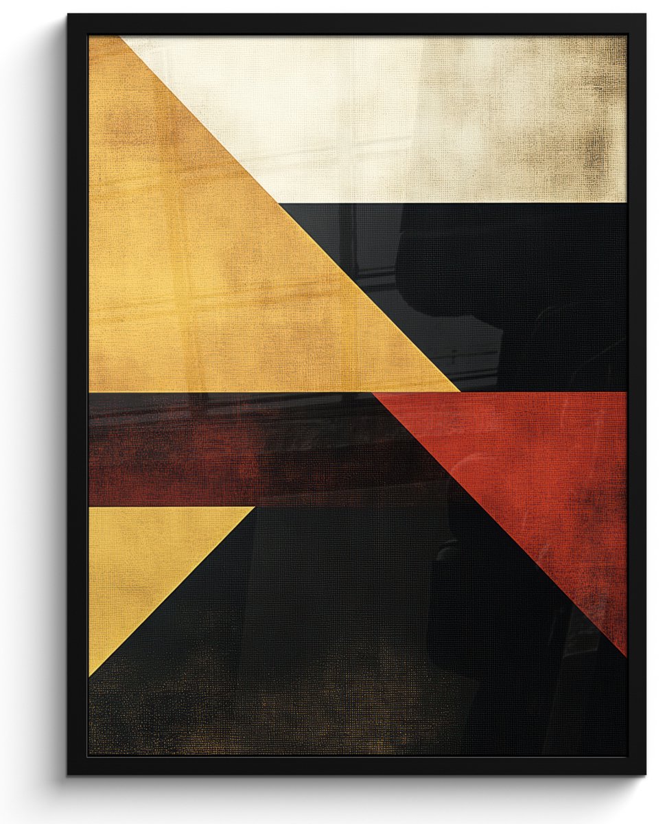 FrameYourWall Poster in lijst - Fotolijst 50x70 cm - Posters - Abstract - Herfst kleuren - Goud - Vormen - Modern - Posterlijst zwart - Decoratie - Wanddecoratie woonkamer - Muurdecoratie slaapkamer