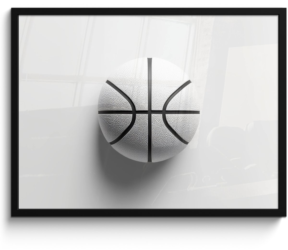 FrameYourWall Poster in lijst - Fotolijst 70x50 cm - Posters - Basketbal - Wit - Schaduw - Lijnen - Posterlijst zwart - Decoratie - Wanddecoratie woonkamer - Muurdecoratie slaapkamer