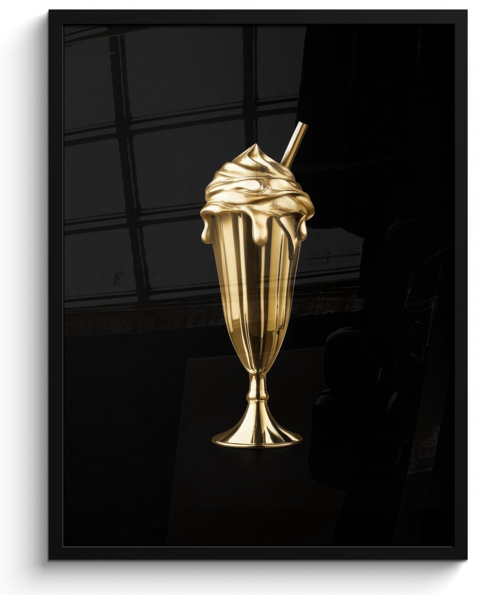 FrameYourWall Fotolijst inclusief poster - Posterlijst 50x70 cm - Posters - Milkshake - Goud - Drinken - Zwart - Foto in lijst - Keuken decoratie muur - Wanddecoratie accessoires - Muurdecoratie - Schilderijen
