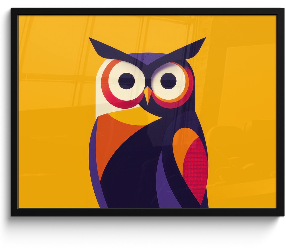FrameYourWall Poster in lijst - Fotolijst 70x50 cm - Posters - Uil - Grafisch - Kleurrijk - Ogen - Posterlijst zwart - Decoratie - Wanddecoratie woonkamer - Muurdecoratie slaapkamer Uil - Ogen