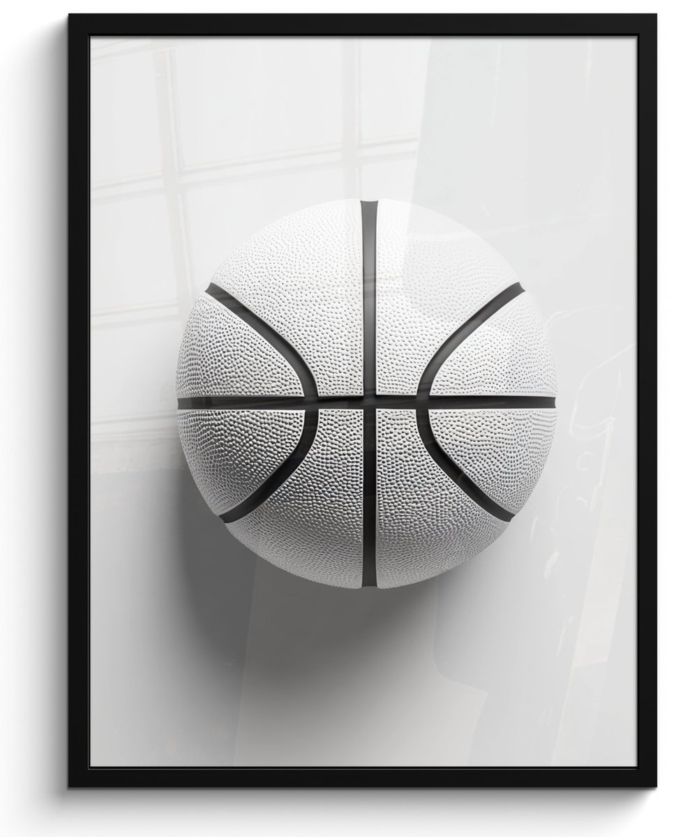 FrameYourWall Poster in lijst - Fotolijst 50x70 cm - Posters - Basketbal - Wit - Schaduw - Lijnen - Posterlijst zwart - Decoratie - Wanddecoratie woonkamer - Muurdecoratie slaapkamer