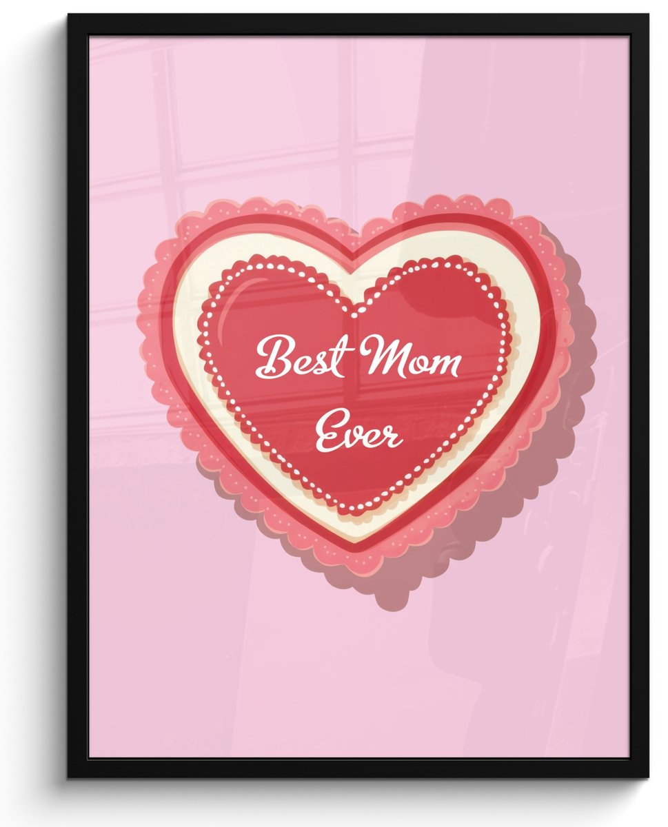 FrameYourWall Poster in lijst - Fotolijst 50x70 cm - Posters - Tekst - Hartje - Moeder - Roze - Posterlijst zwart - Decoratie - Wanddecoratie woonkamer - Muurdecoratie slaapkamer Moeder - Hartje