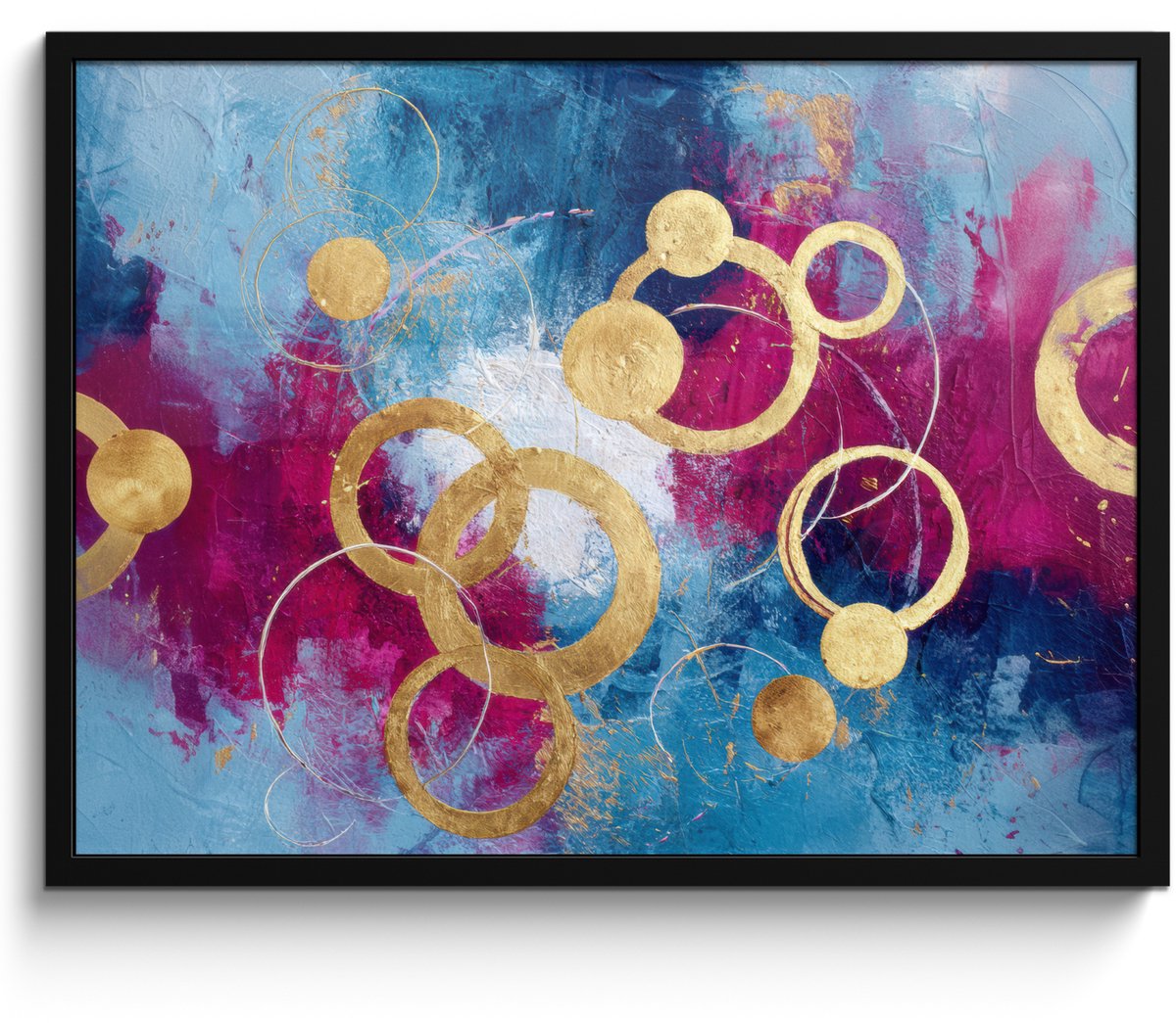 FrameYourWall Poster in lijst - Fotolijst 70x50 cm - Posters - Cirkels - Goud - Abstract - Posterlijst zwart - Decoratie - Wanddecoratie woonkamer - Muurdecoratie slaapkamer