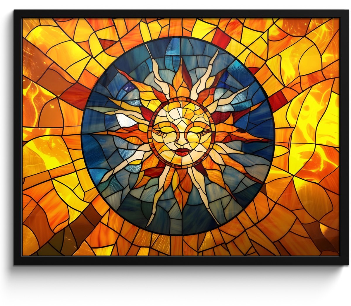 FrameYourWall Poster in lijst - Fotolijst 70x50 cm - Posters - Mozaïek - Zon - Geel - Cirkel - Posterlijst zwart - Decoratie - Wanddecoratie woonkamer - Muurdecoratie slaapkamer