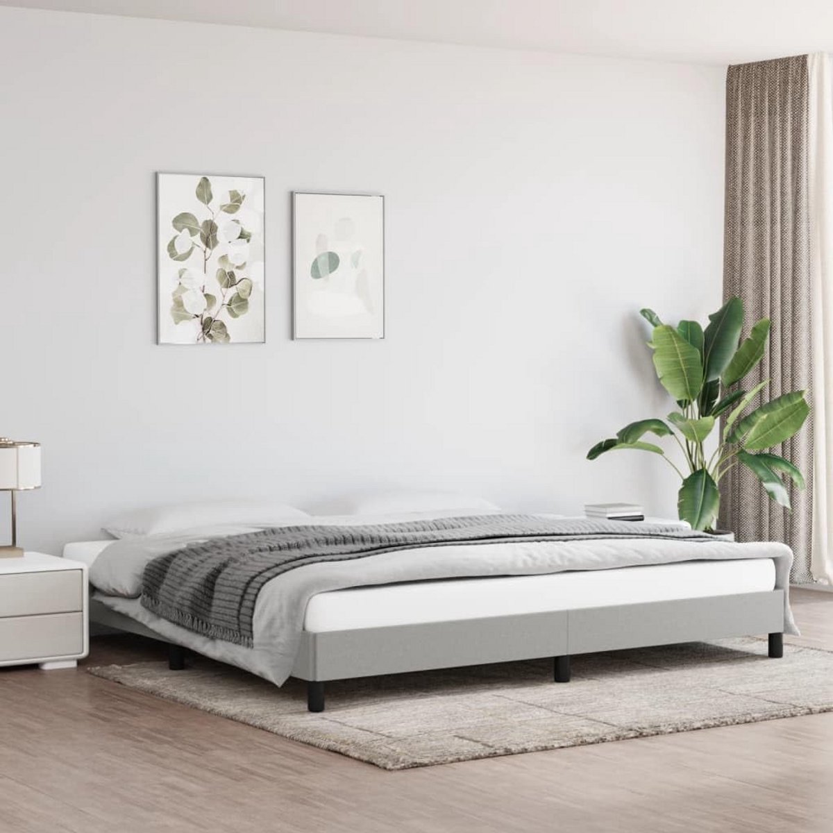 Comfortabel Tweepersoons Bedframe Stof Lichtgrijs 200x200 cm