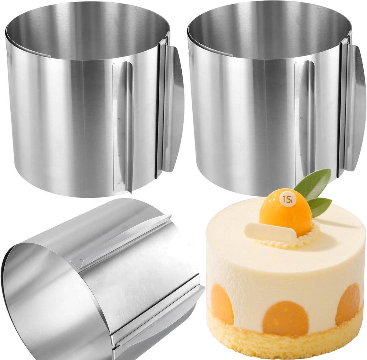 Verstelbare Taartringen RVS (3 stuks) voor Mousse, Cake en Desserts (16-30 cm)