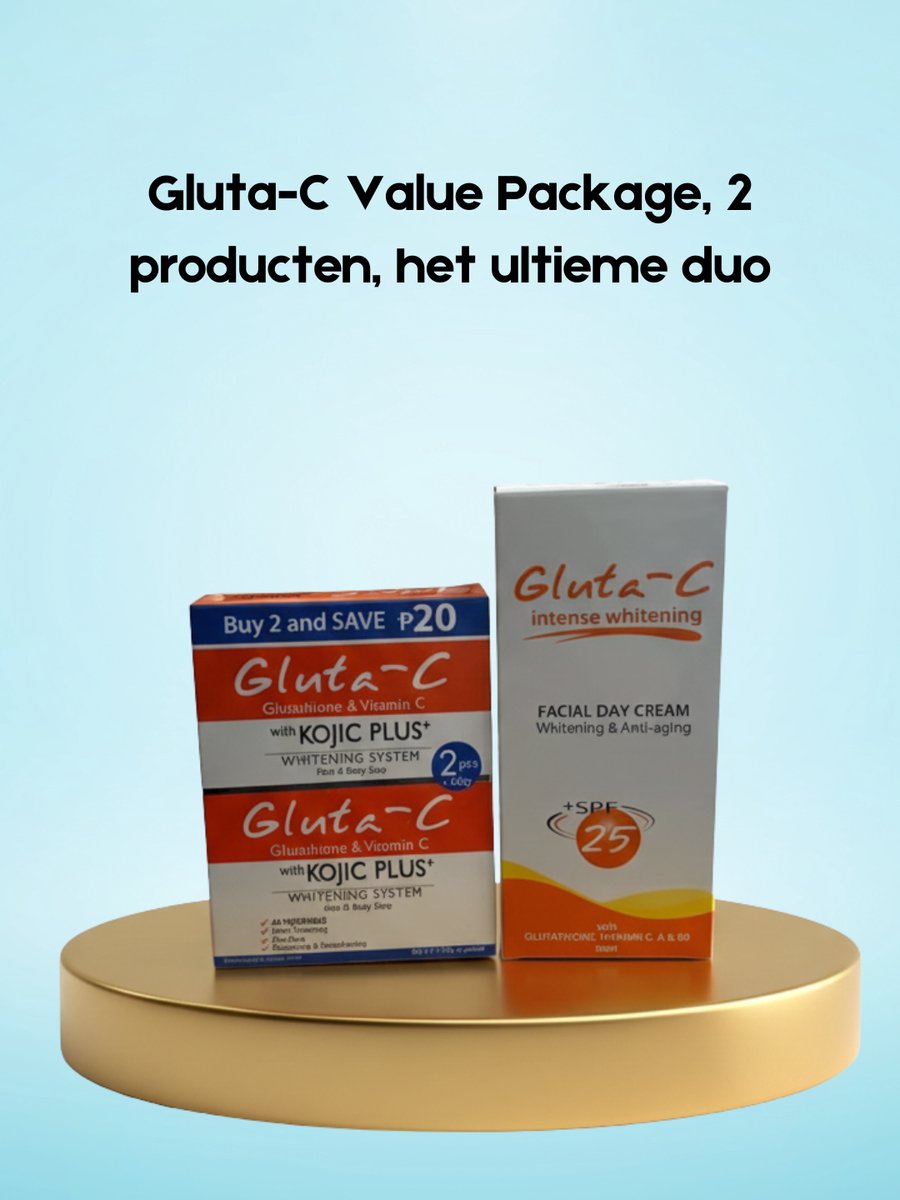 Gluta-C Value Package – Ultimate Duo (2 producten) – Verhelderende & hydraterende huidverzorgingsset die helpt donkere vlekken te verminderen, de huidtint egaliseert en de huid fris, zacht en stralend houdt – Voor een gladde, gezonde & egale huid