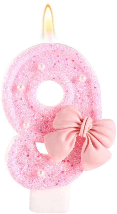 Bougie d'anniversaire nœud rose, paillettes de perles nœud brillant Bougies numérotées joyeux anniversaire Décoration de gâteau parfaite pour fêtes de célébration mariage graduation (numéro 9)