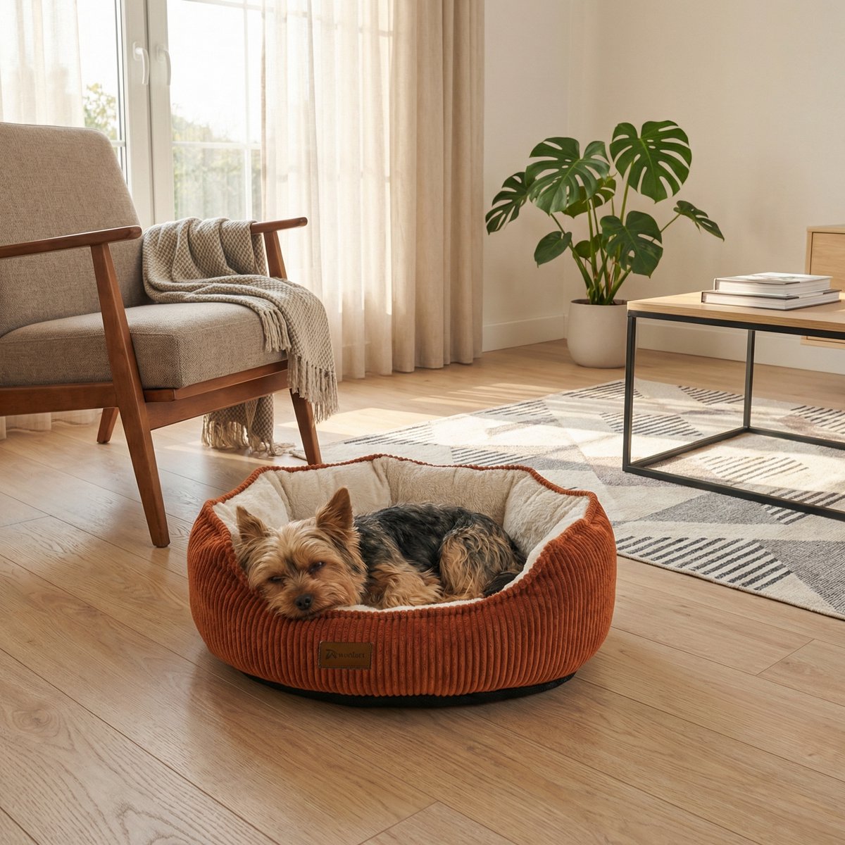 Woolart Hondenmand M - Ribstof met pluche en antislip bodem thumbnail 5