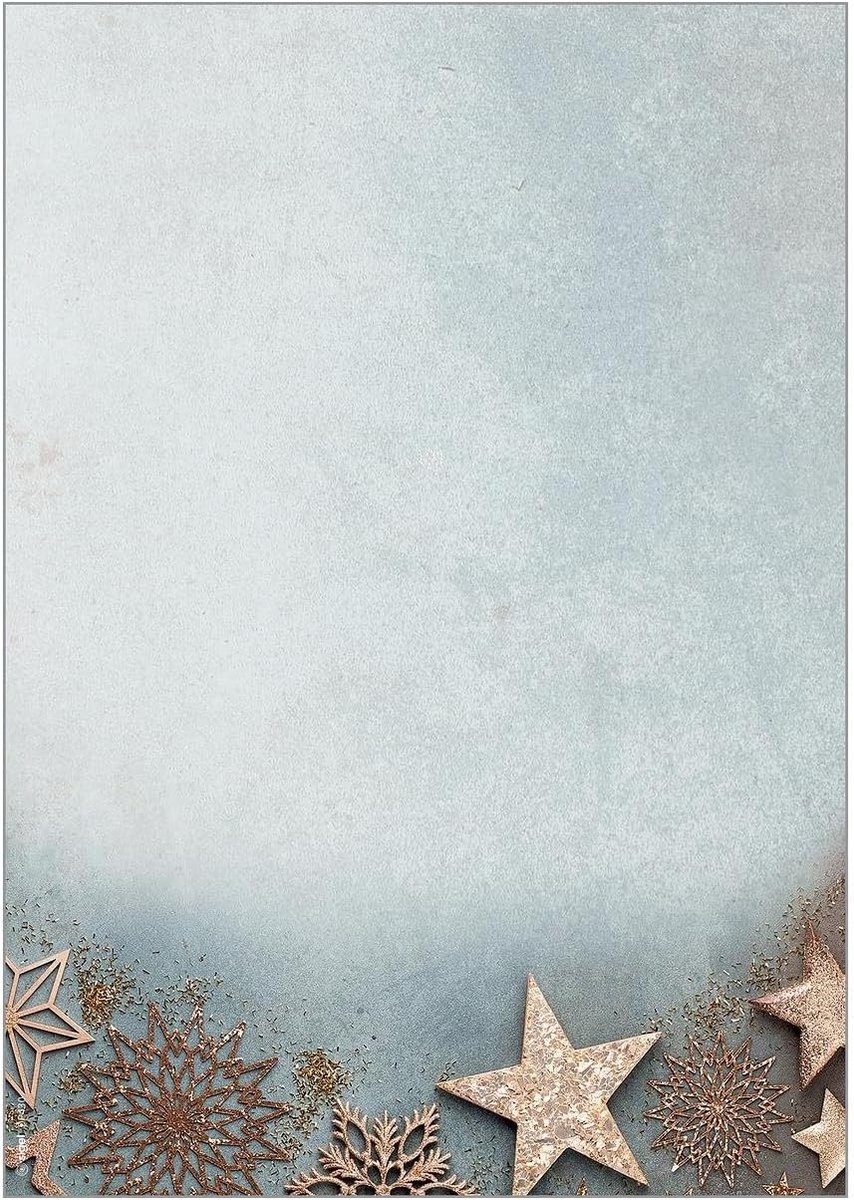 Kerst briefpapier A4 Duurzaam Papier Met Kerststerren Blauw Koper Design 100 Vel