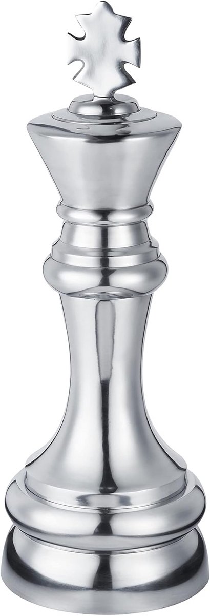 Schaakstuk Koning XXL 60 cm – Gepolijst Aluminium Zilver – Decoratief Schaken voor Interieur