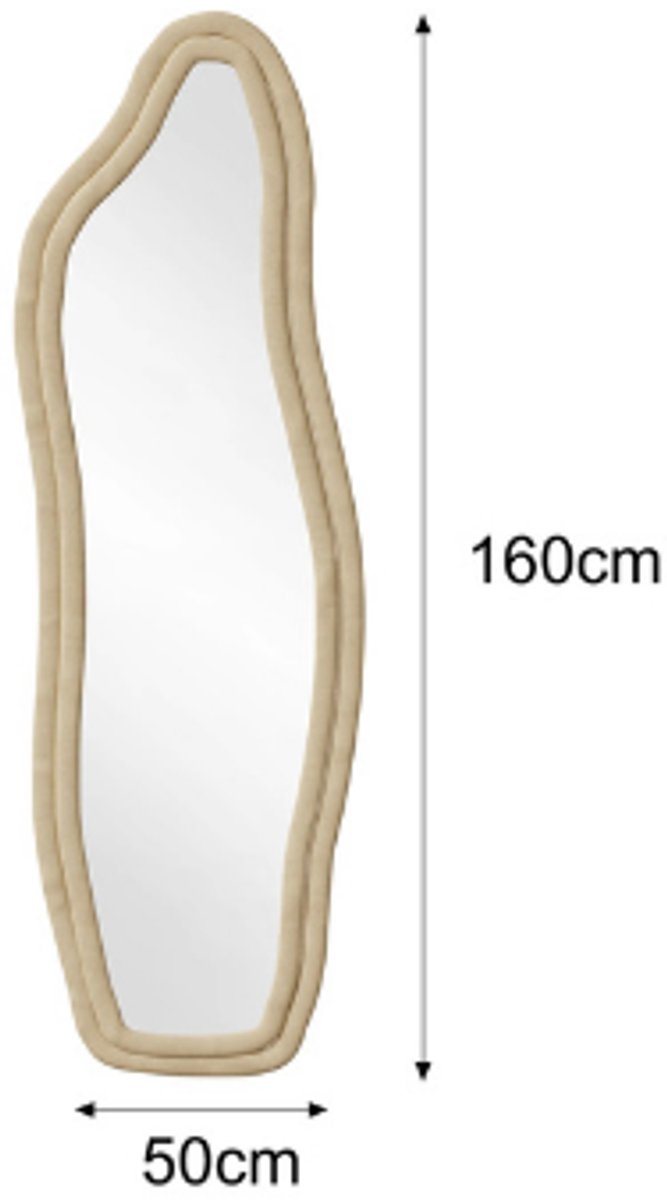 Spiegel-Spiegel staand-160x50cm-Gebogen staande spiegel-Fluwelen lijst-Dolfijnvorm-Geel.