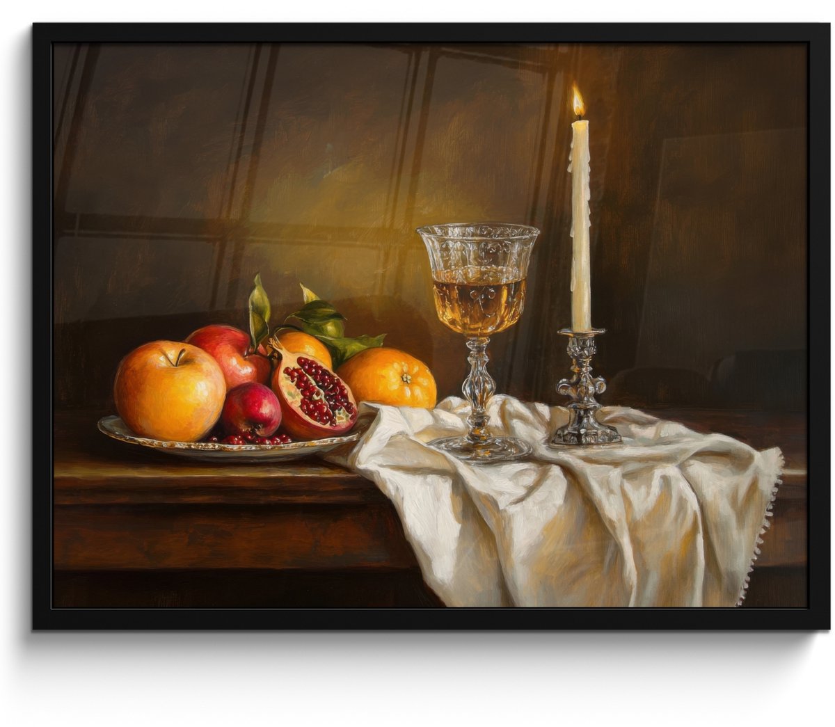 FrameYourWall Poster in lijst - Fotolijst 70x50 cm - Posters - Fruit - Stilleven - Wijn - Kaars - Posterlijst zwart - Decoratie - Wanddecoratie woonkamer - Muurdecoratie slaapkamer Kaars - Stilleven