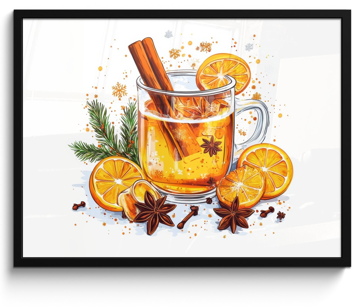 FrameYourWall Poster in lijst - Fotolijst 70x50 cm - Posters - Warm - Thee - Oranje - Kaneel - Posterlijst zwart - Decoratie - Wanddecoratie woonkamer - Muurdecoratie slaapkamer