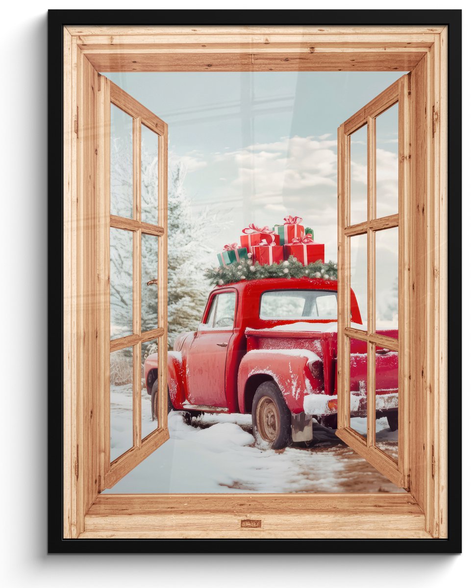 FrameYourWall Poster in lijst - Fotolijst 50x70 cm - Posters - Doorkijk - Auto - Kerst - Cadeaus - Winter - Landschap - Posterlijst zwart - Decoratie - Wanddecoratie woonkamer - Muurdecoratie slaapkamer - Kerstversiering - Kerstdecoratie voor binnen - Kerstmis