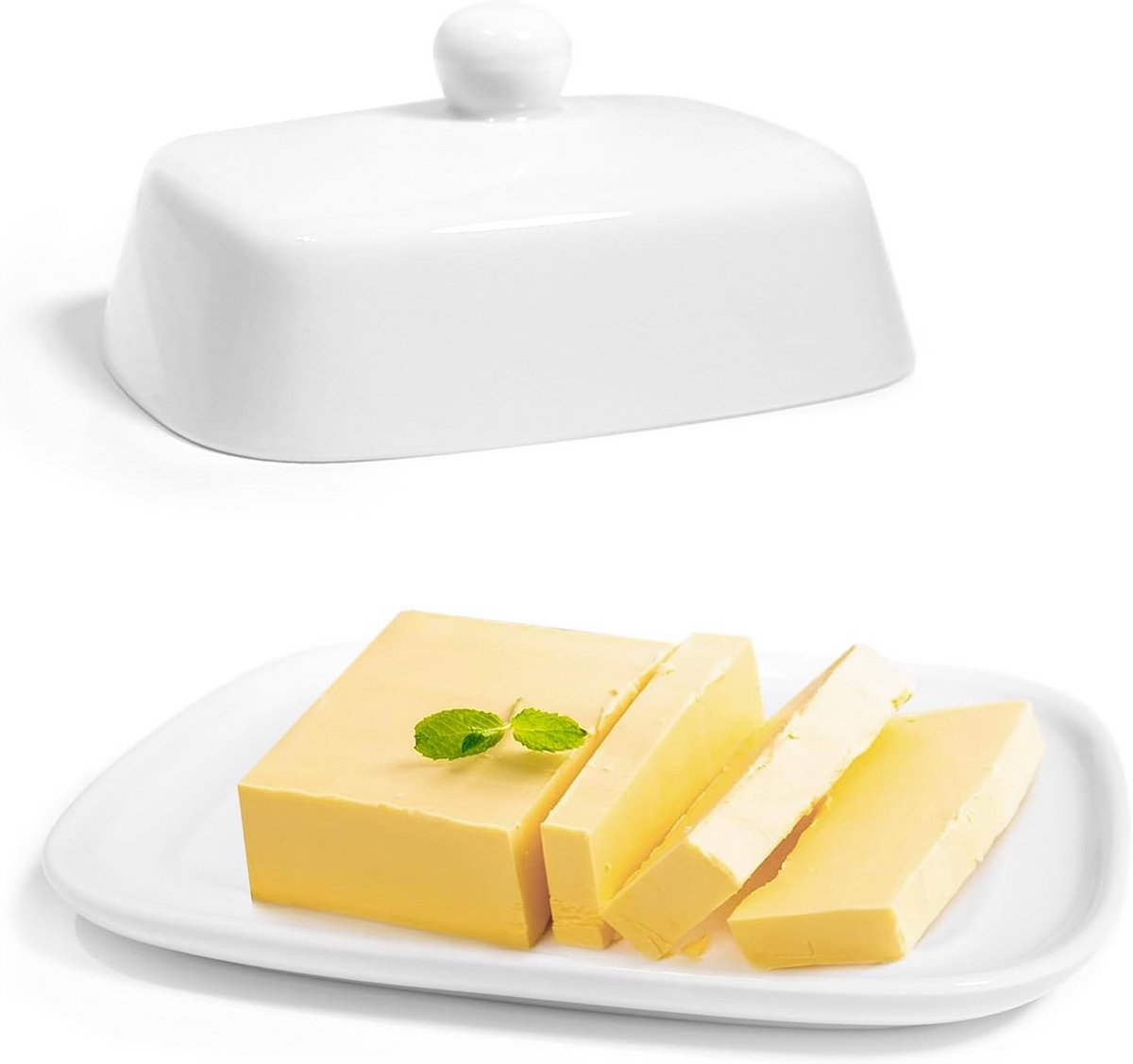 Luxe Keramische Boterdoos Wit – Boter Schaal met Deksel voor Standaard Boter (250g)