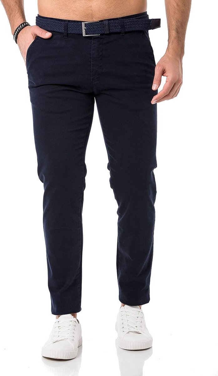 Stijlvolle Katoen-Stretch Chino Herenbroek met Gevlochten Riem
