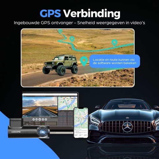 Illustratie van GPS-verbinding met jeep en route op de weg. Software toont locatie en route.