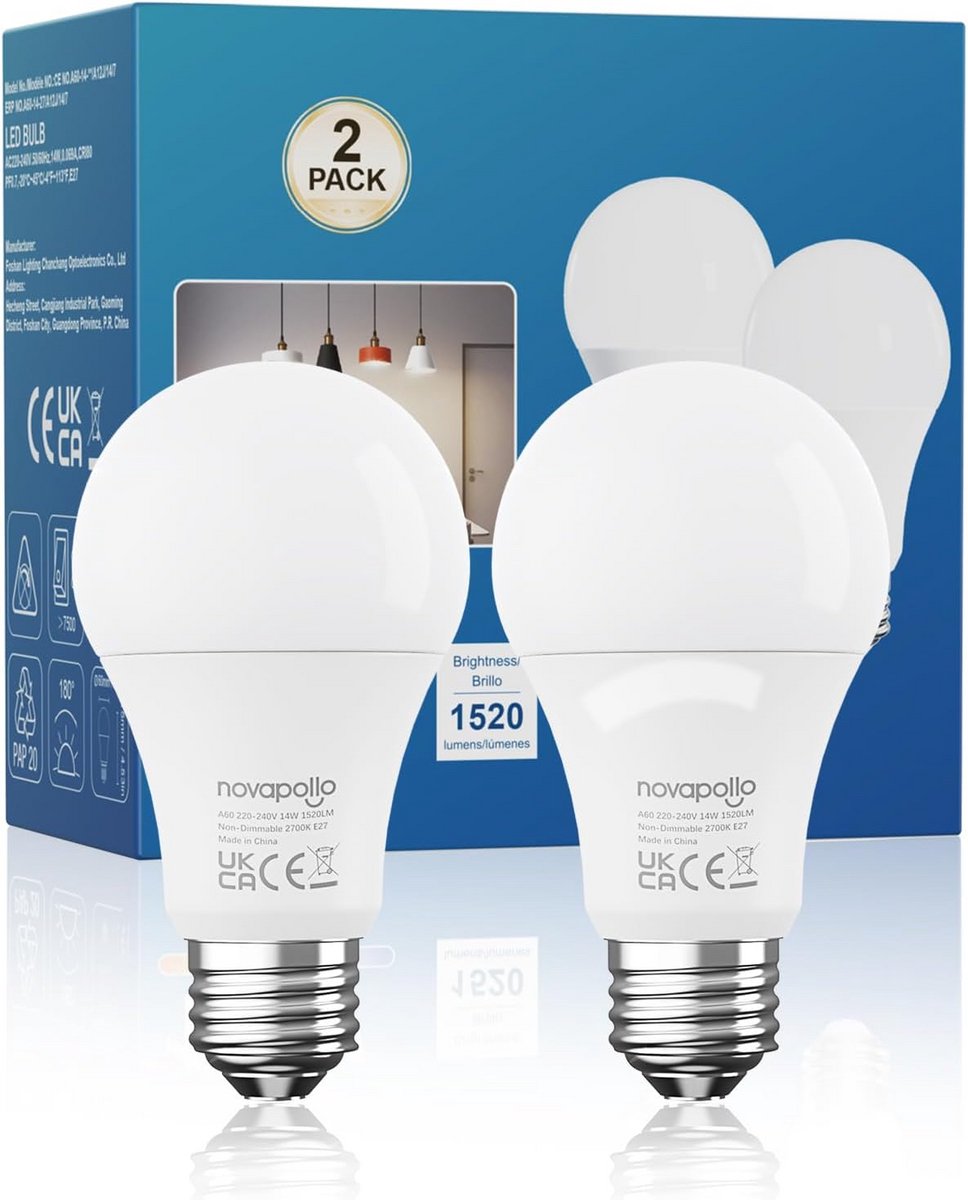 Set van 2 LED Lampen E27 - 14W (100W Vervanger) met Warm Wit Licht (2700K)