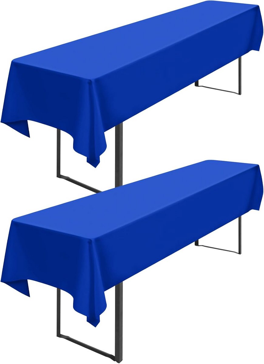 2x Koningsblauw Biertafelkleed Rechthoekig 250x100 cm - Universele Polyester Tafelhoes voor Bierbank