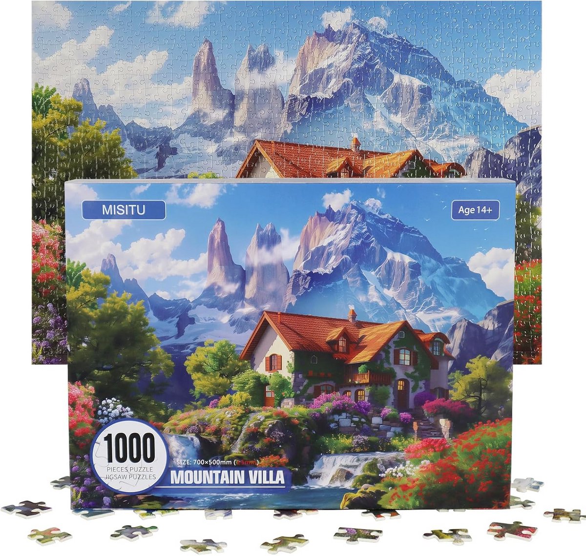 1000 Stukjes Puzzel voor Volwassenen: Adembenemend Berg- en Villalandschap (70x50 cm)