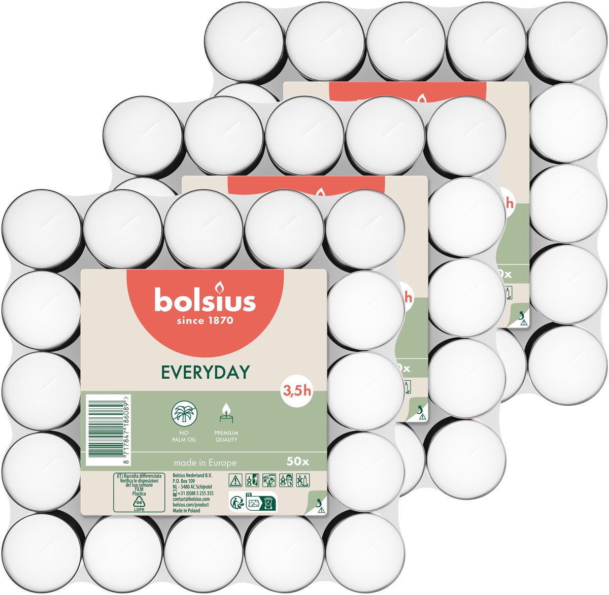 Bolsius Waxinelichtjes - 150x stuks - 3,5 branduren - kaarsjes - lichtjes Wit