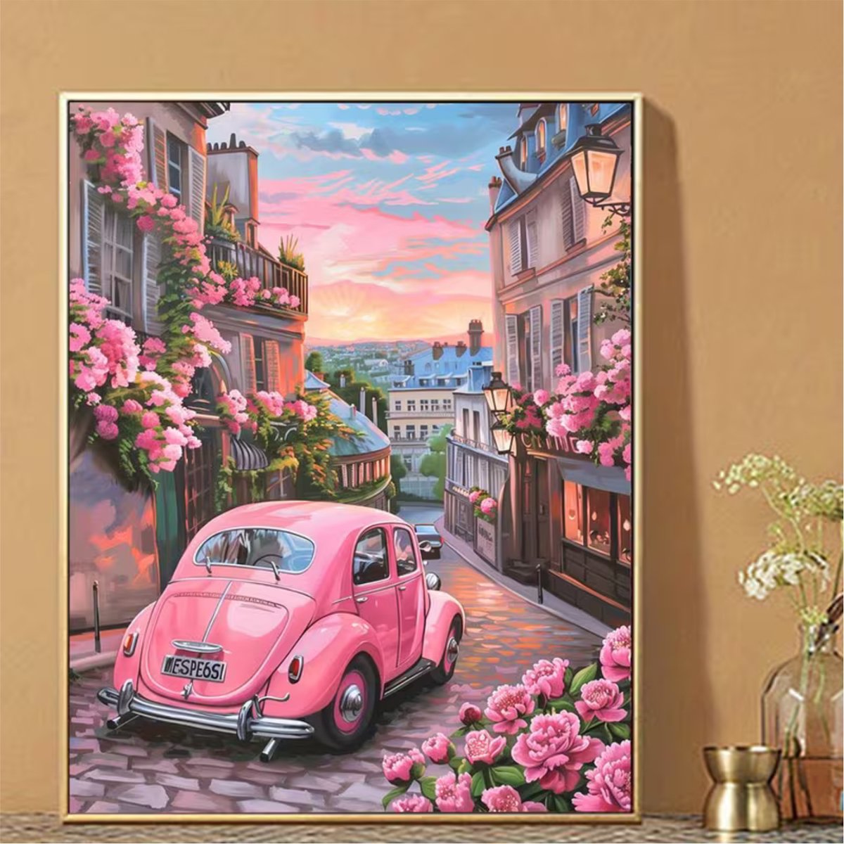 Nalovi - Schilderen op nummer - Roze Auto - Op doek - Schilderpakket - Voor Volwassenen - Inclusies verf en penselen - Hobby voor thuis — afbeelding 4