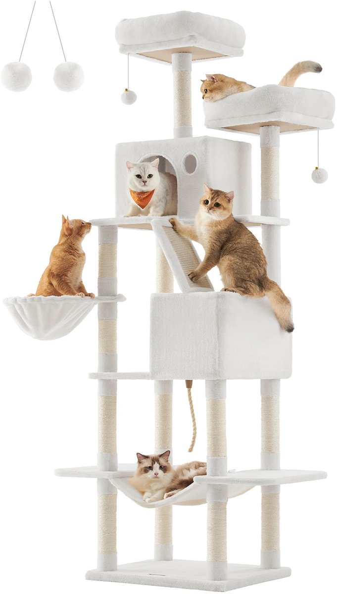 Trexxo krabpaal - katten - groot - meerdere kleuren- met hangmat - pluche ballen - 5 lagen - meerlaagse katten paal - 60x50x206 cm – foto 5