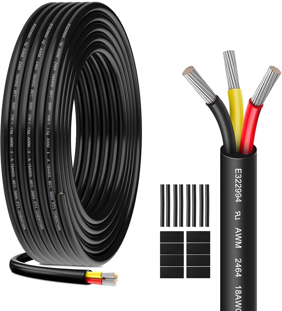 3-aderig verlengkabel 5 meter 18 AWG 0,82 mm² vertind koper voor LED-verlichting