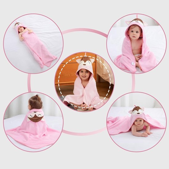 Zachte Bambo Lief Dier Badcape Met Capuchon - Absorberende Babyhanddoek — afbeelding 3